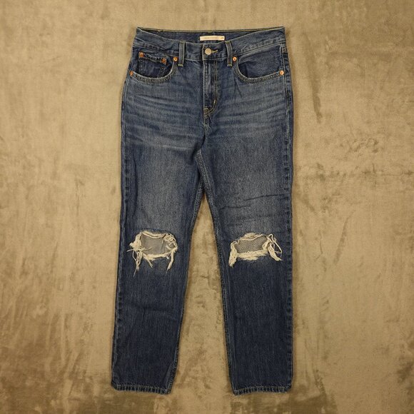 Levi’s Low Pro Straight Leg Jeans Women’s Size 28 Blue Distressed 30.5" Inseam - Picture 1 of 14